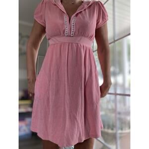 ON GOSSAMER Peach Hooded Swimsuit Coverup with Elastic Waist Cotton Blend L